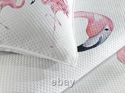 Pink Flamingo Coverlet Set King Size, Exotic Birds Watercolors Nature of Brazil