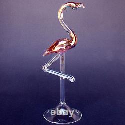 Pink Flamingo Figurine of Hand Blown Art Glass Crystal