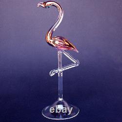Pink Flamingo Figurine of Hand Blown Art Glass Crystal