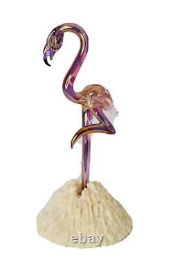 Pink Flamingo Figurine of Hand Blown Art Glass Crystal 24k Gold