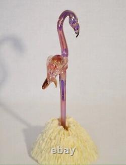Pink Flamingo Figurine of Hand Blown Art Glass Crystal 24k Gold