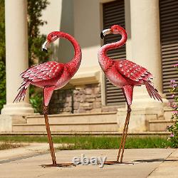 Pink Flamingo Garden Stake yard retro modern art metal sculpture outdoor Statue