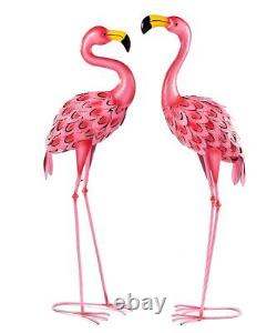 Pink Flamingo Garden Statues Set of 2 Bird Tropical 37 High Metal Freestanding