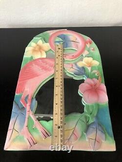 Pink Flamingo Hand Carved Wooden Painted Mirror