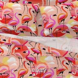 Pink Flamingo Large Bird Sunset 100% Cotton Sateen Sheet Set by Spoonflower