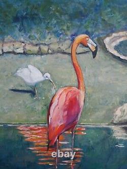 Pink Flamingo Painting Bird Tropical Wildlife Florida Animals Original Fine Art