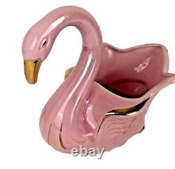 Pink Flamingo Planter Gold Trim Vintage 1950 Iridescent Hollywood Regency