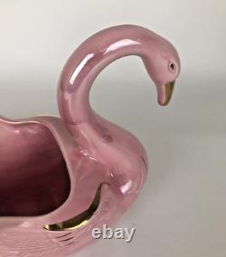 Pink Flamingo Planter Gold Trim Vintage 1950 Iridescent Hollywood Regency