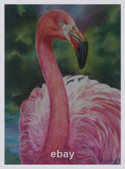 Pink Flamingo Water Nautical Bird Realism Pastel painting artist D. Dellinger