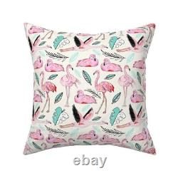Pink Flamingo Wild Life Throw Pillow Cover w Optional Insert by Roostery