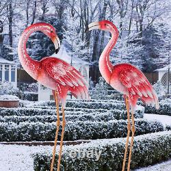 Pink Flamingo Yard Decorations, Metal Garden Statues and Sculptures, Standing Bi
