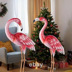 Pink Flamingo Yard Decorations, Metal Garden Statues and Sculptures, Standing Bi