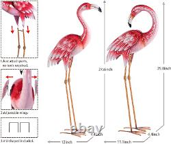 Pink Flamingo Yard Decorations, Metal Garden Statues and Sculptures, Standing Bi