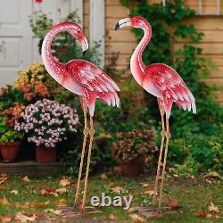 Pink Flamingo Yard Decorations, Metal Garden Statues and Sculptures, Standing Bi