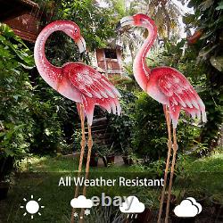 Pink Flamingo Yard Decorations, Metal Garden Statues and Sculptures, Standing Bi