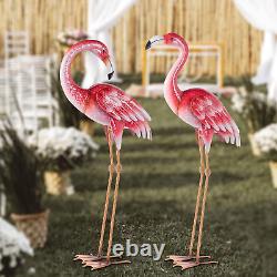 Pink Flamingo Yard Decorations, Metal Garden Statues and Sculptures, Standing Bi