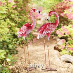 Pink Flamingo Yard Decorations, Metal Garden Statues and Sculptures, Standing Bi