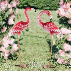 Pink Flamingo Yard Decorations, Metal Garden Statues and Sculptures, Standing Bi