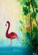 Pink Flamingo Oi Painting, Landscape Painting, Animal, Bird, Tropical Art