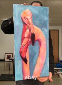 Pink Flamingoes Art Original Oil Painting on Canvas Signed