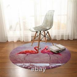 Pink Flamingos Feather Animal 3D Bird Round Rug Carpet Mat Living Room Bedroom