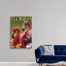 Pink Flamingos Florida Retro Travel Canvas Wall Art Print, Flamingo Home