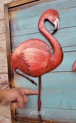 Pink Flamingos ORIGINAL Animals Birds Modern handmade Oil/can painting 3-D Gift