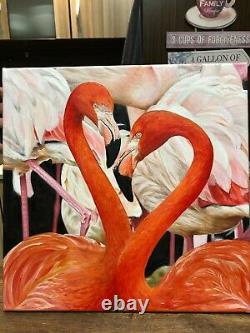 Pink Flamingos, Original Oil Painting on canvas. Red Flamingos