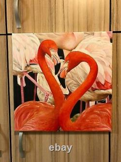 Pink Flamingos, Original Oil Painting on canvas. Red Flamingos