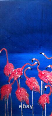Pink Flamingos Painting by West Davis Acrylic/Canvas 20x16 New From Gallery