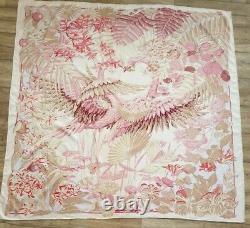 Pink Flamingos Very Large Silk Scarf Shawl Wrap Hand Rolled Hems Birds Floral