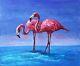 Pink Flamingos Original Oil Painting On Canvas