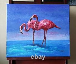 Pink Flamingos original oil painting on canvas
