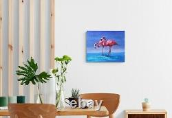 Pink Flamingos original oil painting on canvas