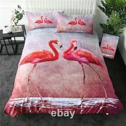 Pink Love Animal Bird Flamingo King Queen Twin Quilt Duvet Pillow Cover Bed Set