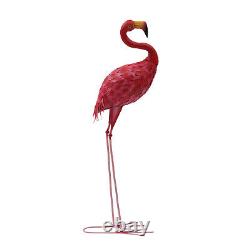 Pink Metal Birds Yard Art Outdoor Statue, Large Pink Flamingo Lawn Ornaments New