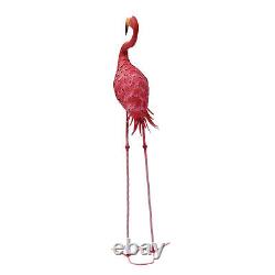 Pink Metal Birds Yard Art Outdoor Statue, Large Pink Flamingo Lawn Ornaments New