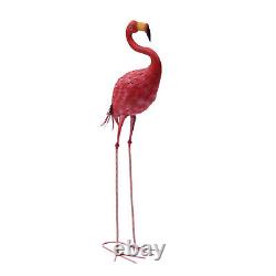 Pink Metal Birds Yard Art Outdoor Statue, Large Pink Flamingo Lawn Ornaments New