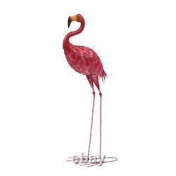 Pink Metal Birds Yard Art Outdoor Statue, Large Pink Flamingo Lawn Ornaments New