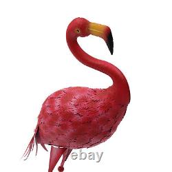 Pink Metal Birds Yard Art Outdoor Statue, Large Pink Flamingo Lawn Ornaments New