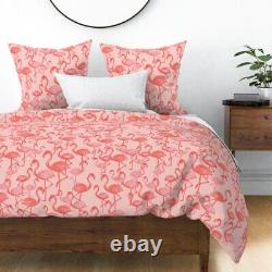 Pink Painted Flamingo Tropical Beach Summer Retro Sateen Duvet Cover by Roostery