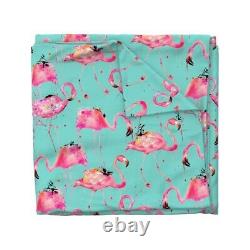 Pink Watercolor Flamingo Flamingos Teal Bird Sateen Duvet Cover by Roostery