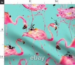 Pink Watercolor Flamingo Flamingos Teal Bird Sateen Duvet Cover by Roostery