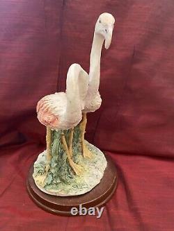Pink & White Flamingo Bird Couple Figurine On Wood Base 11 Tall 7 Wide