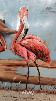Pink flamingo painting on canvas, Tropical bird Art, Florida Art Coastal 3-D Fig