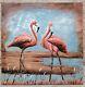 Pink Flamingo Painting On Canvas, Tropical Bird Art, Florida Art Coastal 3-d Art