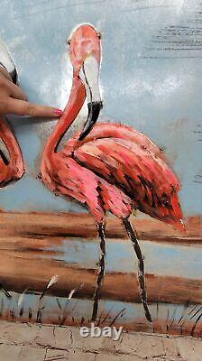 Pink flamingo painting on canvas, Tropical bird art, Florida Art Coastal 3-D Art