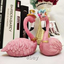 Polyresin Flamingo Pink Figurine Home Decor Sculptures Animal Ornament Set of 2
