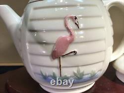 Porcelier Most Rare Teapot 1940S Textured Pink Flamingo Wading Bird