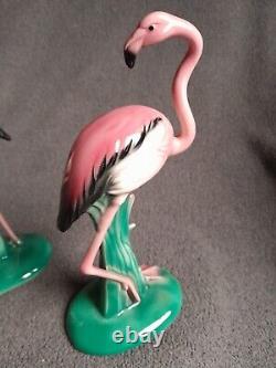 Pristine MCM Pair Maddux of California Pottery Pink Flamingos Standing 8.5/6.5